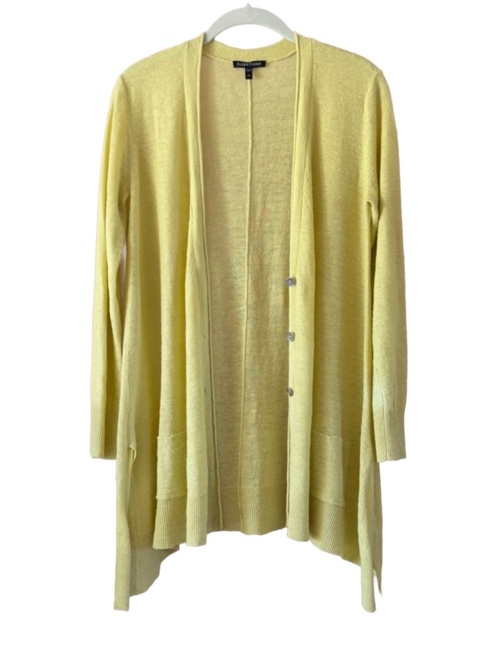 Eileen Fisher Linen Cardigan Women’s XS Yellow Longline Button Front